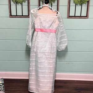 Vintage Caron Sheer Stripe Maxi Dress  White – Union Made – Size 10